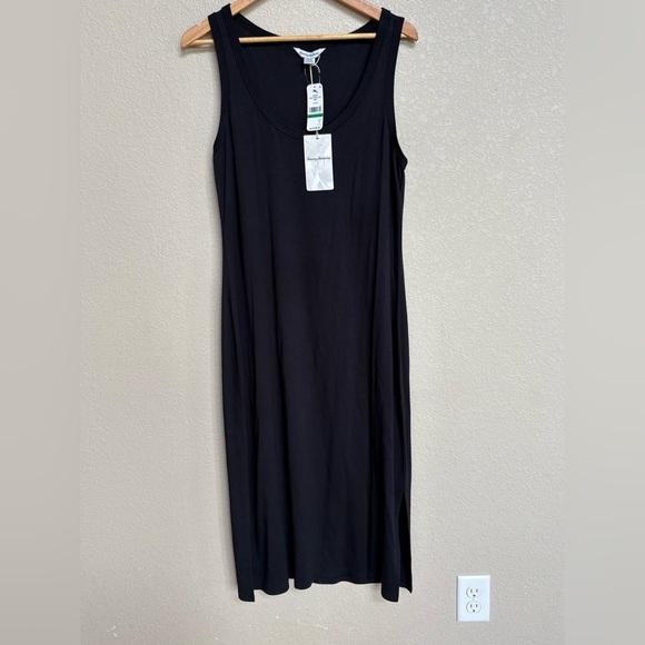 NWT Tommy Bahama Drapey Ponte Sleeveless Black Tank Midi Dress Large - Picture 4 of 15